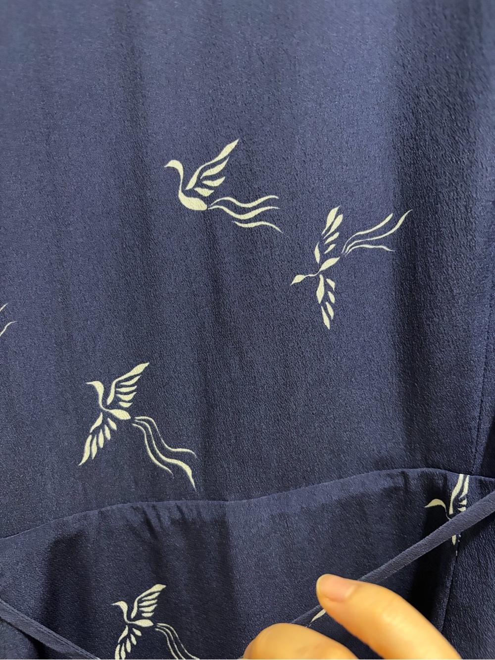 Wilfred Mirabelle Navy Midi Wrap Dress with Bird Print Vintage-Inspired - Picture 6 of 8